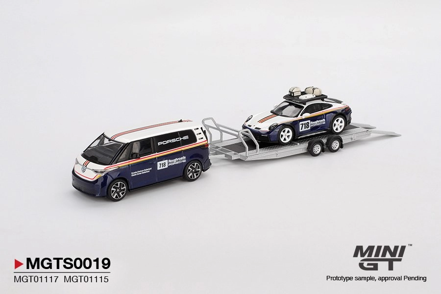 Mini GT 1/64 Porsche 911 Dakar #718 / Volkswagen ID. Buzz Porsche Centrum Gelderland Roughroads Set