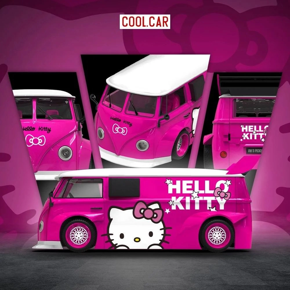 Cool Car Volkswagen T1 Dark Pink Hello Kitty